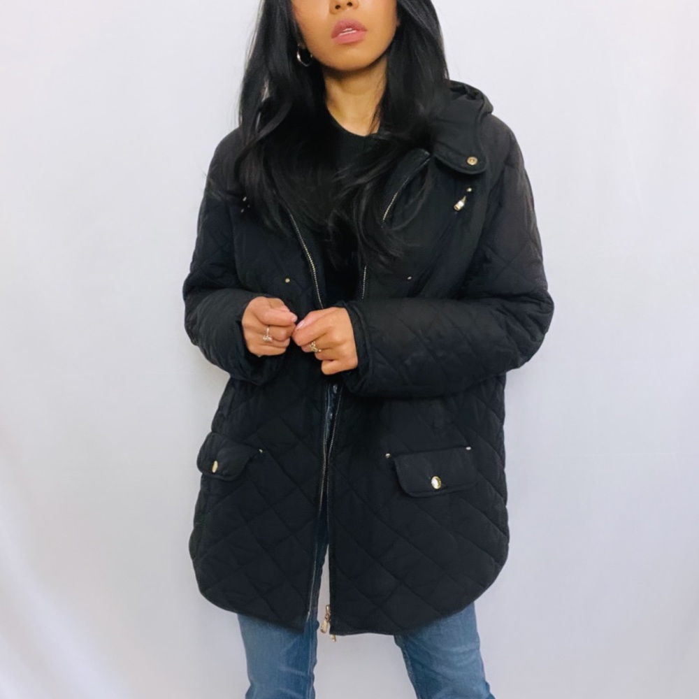 Ralph Lauren | Black and gold Quilted Zip-Up Mid Length Coat Jacket - Picture 9 of 10